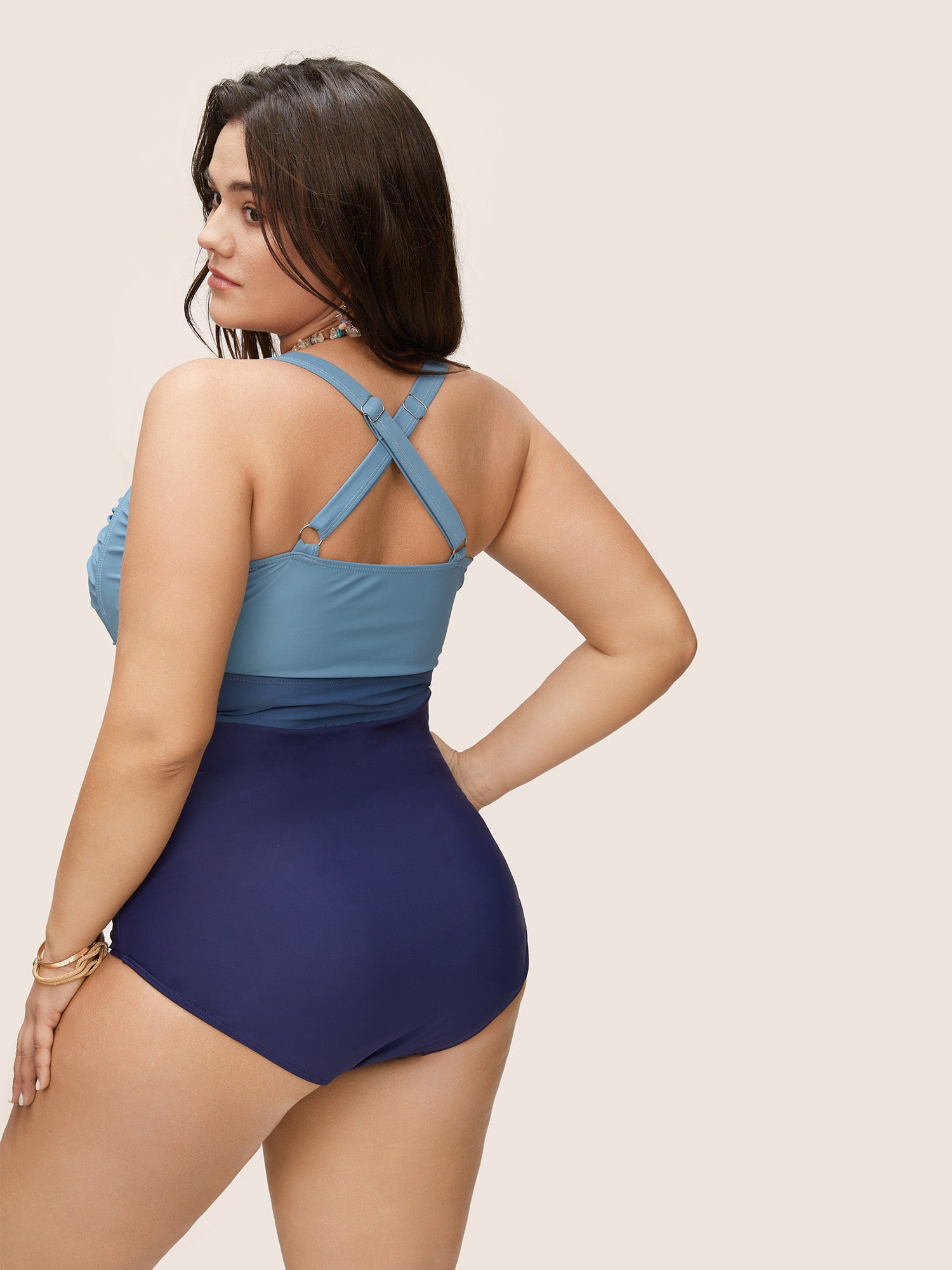 Contrast Twist Front Skinny One Piece Swimsuit