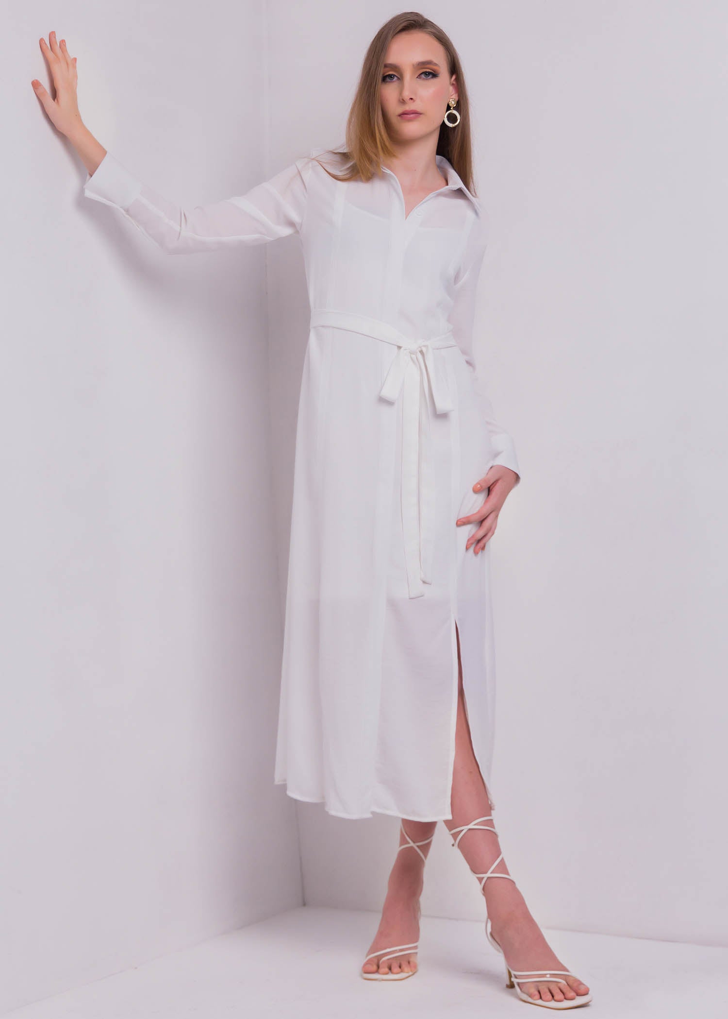 Midi Dress With Slits And Belt