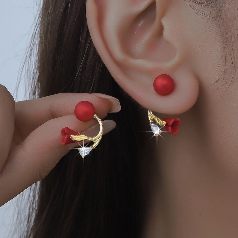 1 Pair Sweet Flower Enamel Plating Inlay Alloy Artificial Pearls Glass Earrings