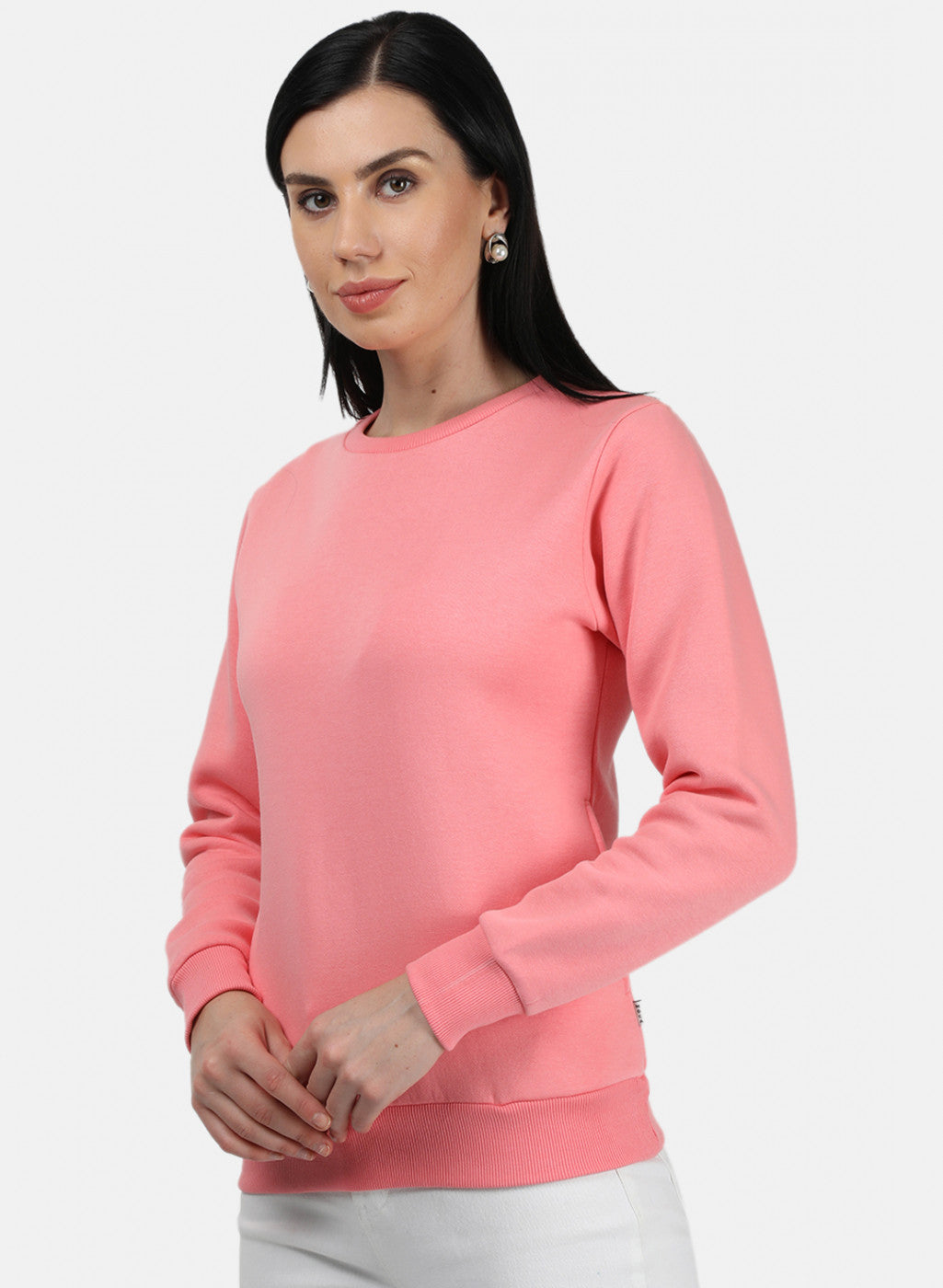 Women Peach Plain Sweatshirt