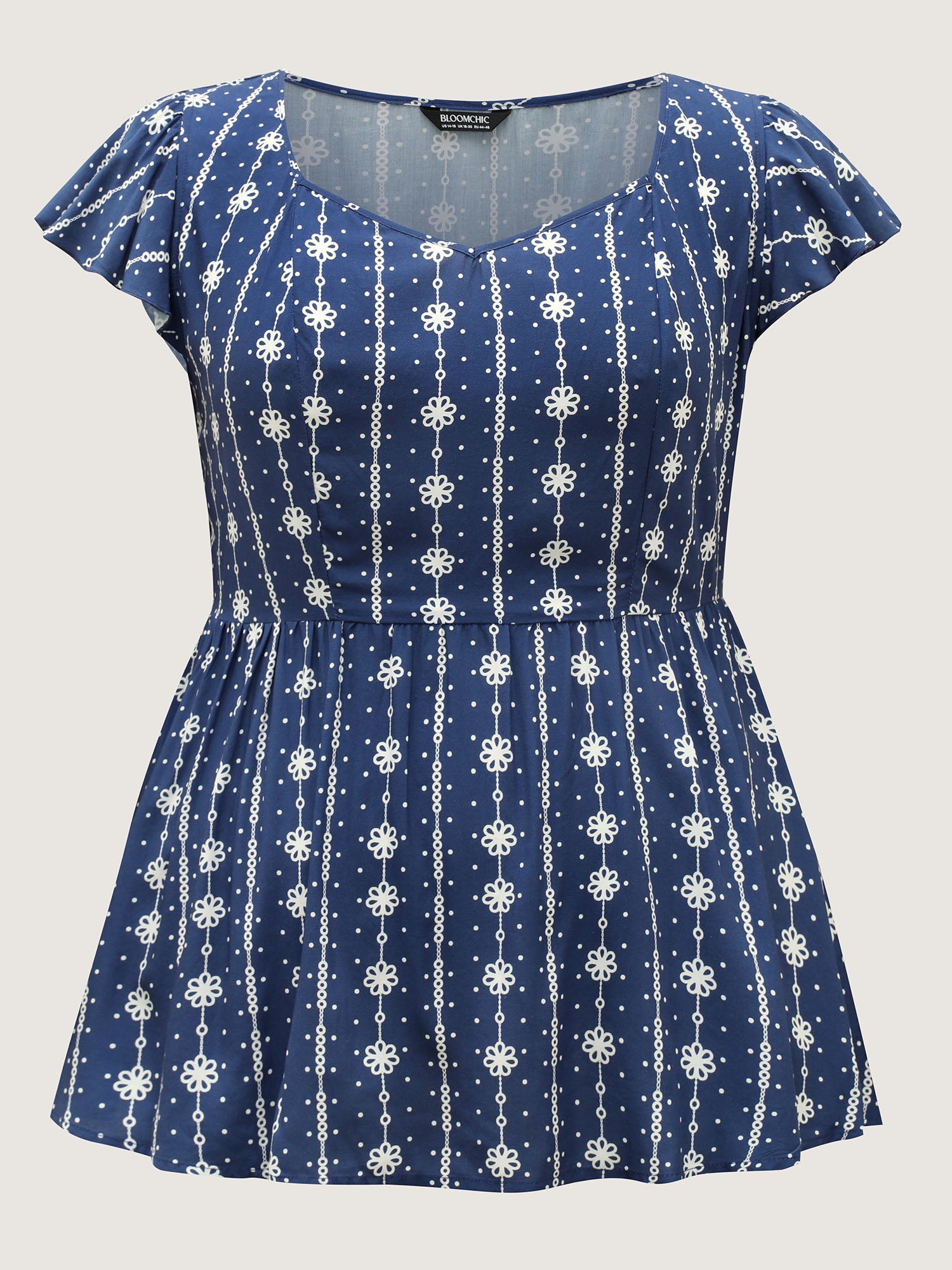 Rayon Floral Stripe Sweetheart Blouse