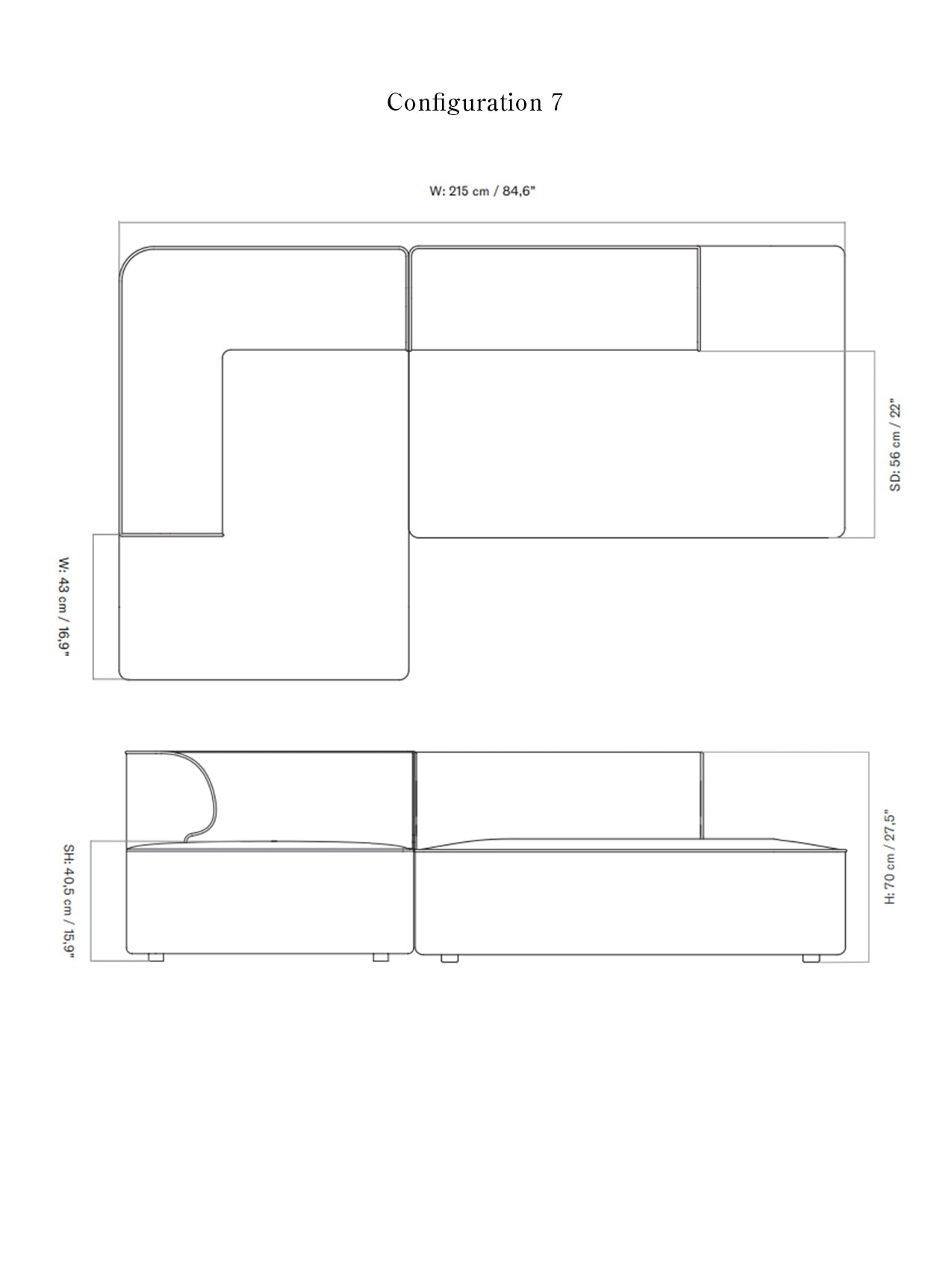 Eave Modular Sofa. 2-seater. Configurations 7-8
