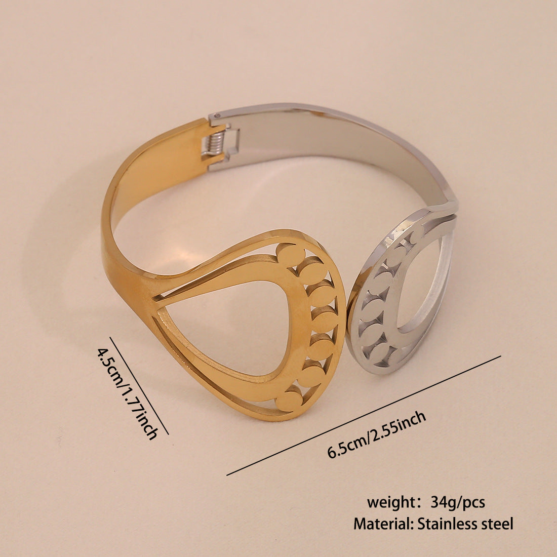 Gold And Gold Double Hollow Bracelet Exaggerated Geometric Stainless Steel Jewelry B627