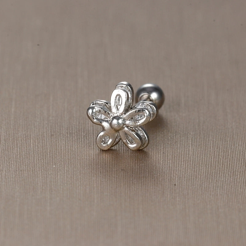 1 Piece Sweet Minimalist Flower Plating Inlay Titanium Steel Zircon Ear Studs