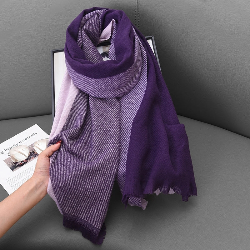 Women's Basic Color Block Polyester Tassel Scarf