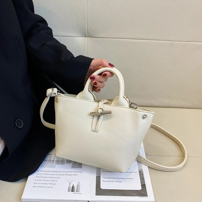 Women's Pu Leather Solid Color Classic Style Bucket Zipper Crossbody Bag
