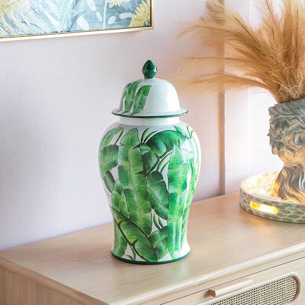 Chantilly Ginger Jar With Lid XL - Green Leaves