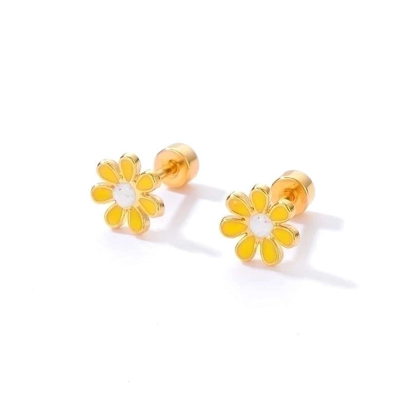 Minimalist Flower Plating 201 Stainless Steel 18K Gold Plated Ear Studs