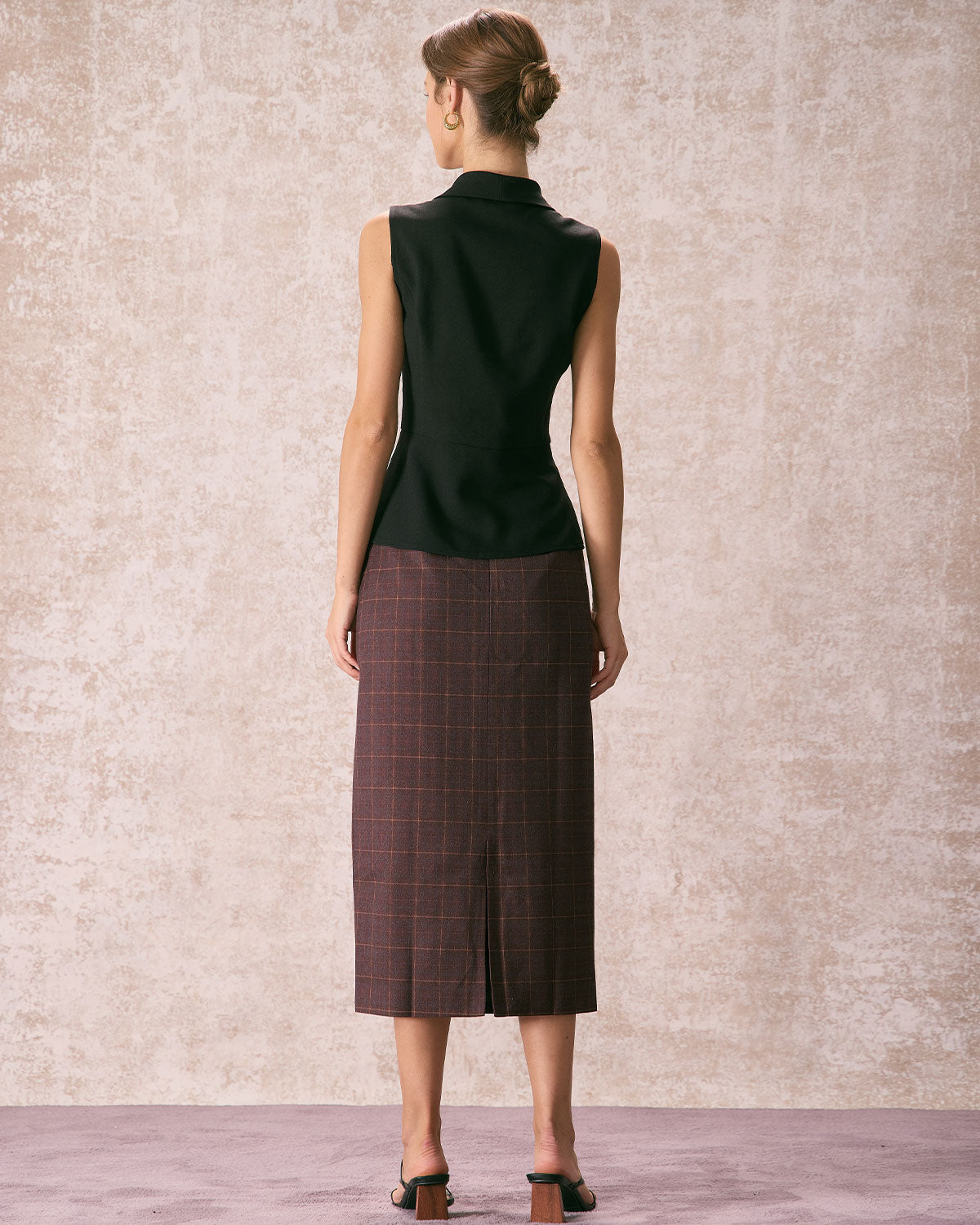 The Coffee High Waisted Plaid Midi Skirt