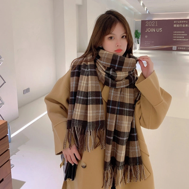 Women's Classic Style Lattice Imitation Cashmere Acrylic Scarf