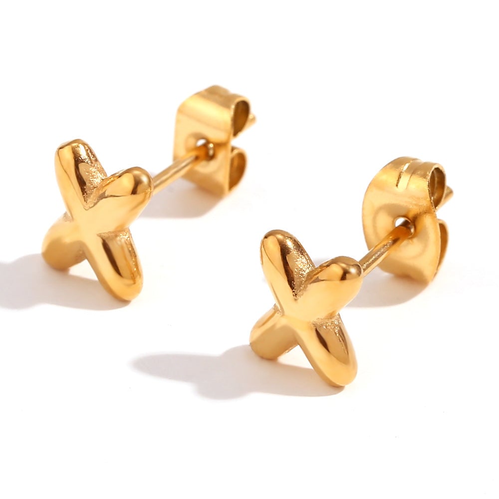 Minimalist Letter Number Geometric Text Stainless Steel 18K Gold Plated Stud Earrings