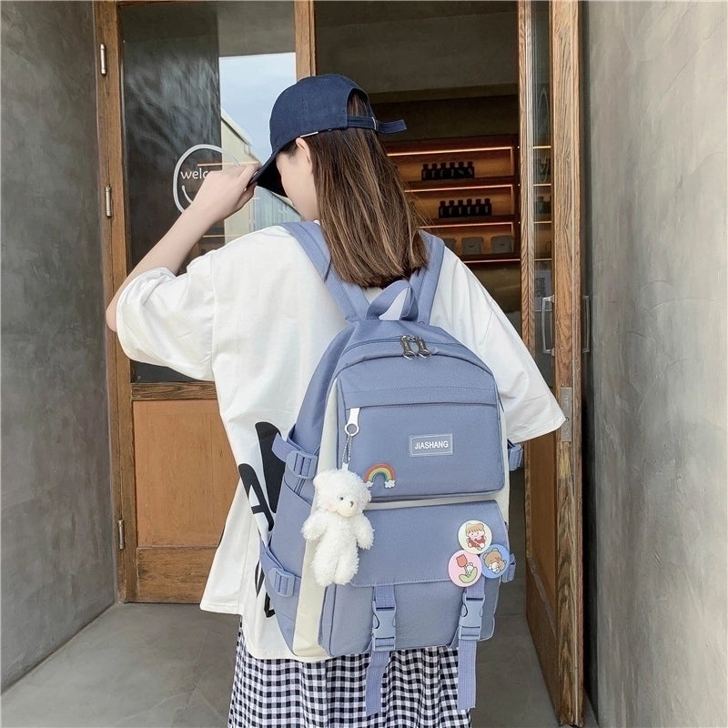 New Korean Style Student Fashion Multi-purpose Junior The Campus Of Middle School College Student Four-piece Schoolbag Backpack