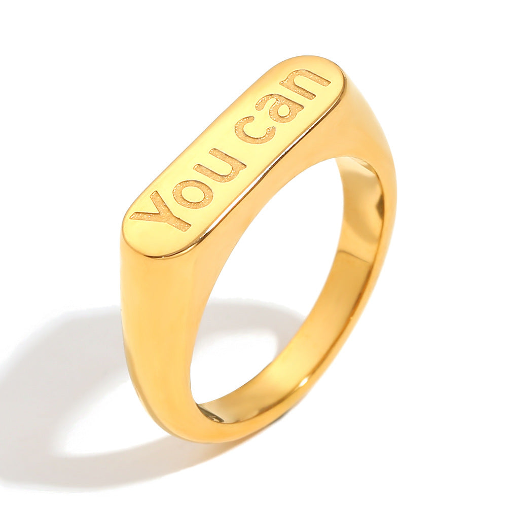 Niche Design White Diamond Flower Hand-Decorated Stainless Steel 18K Gold-Plated Conch Double-Layer Knotted Ring