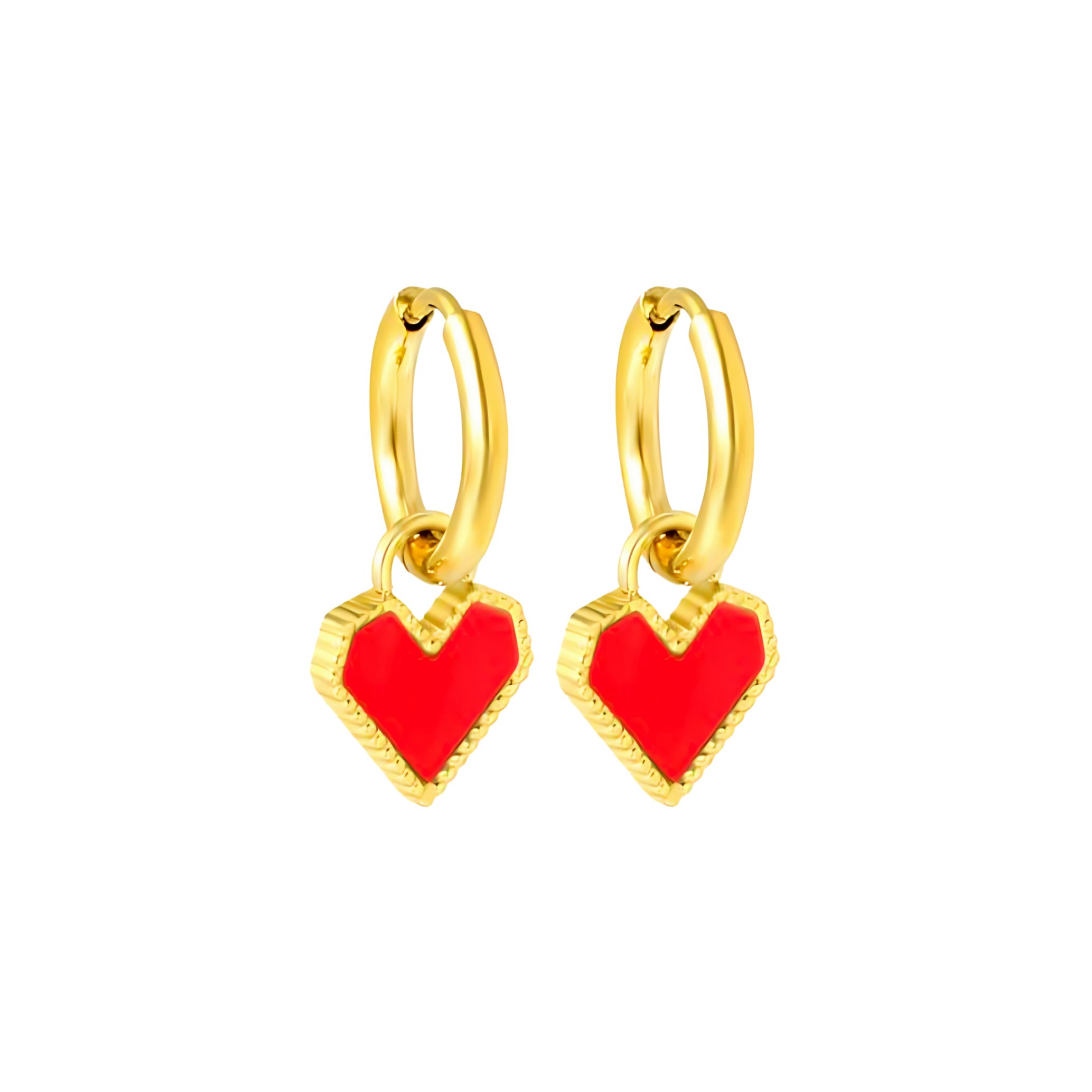 Red heart charm hoops - Gold