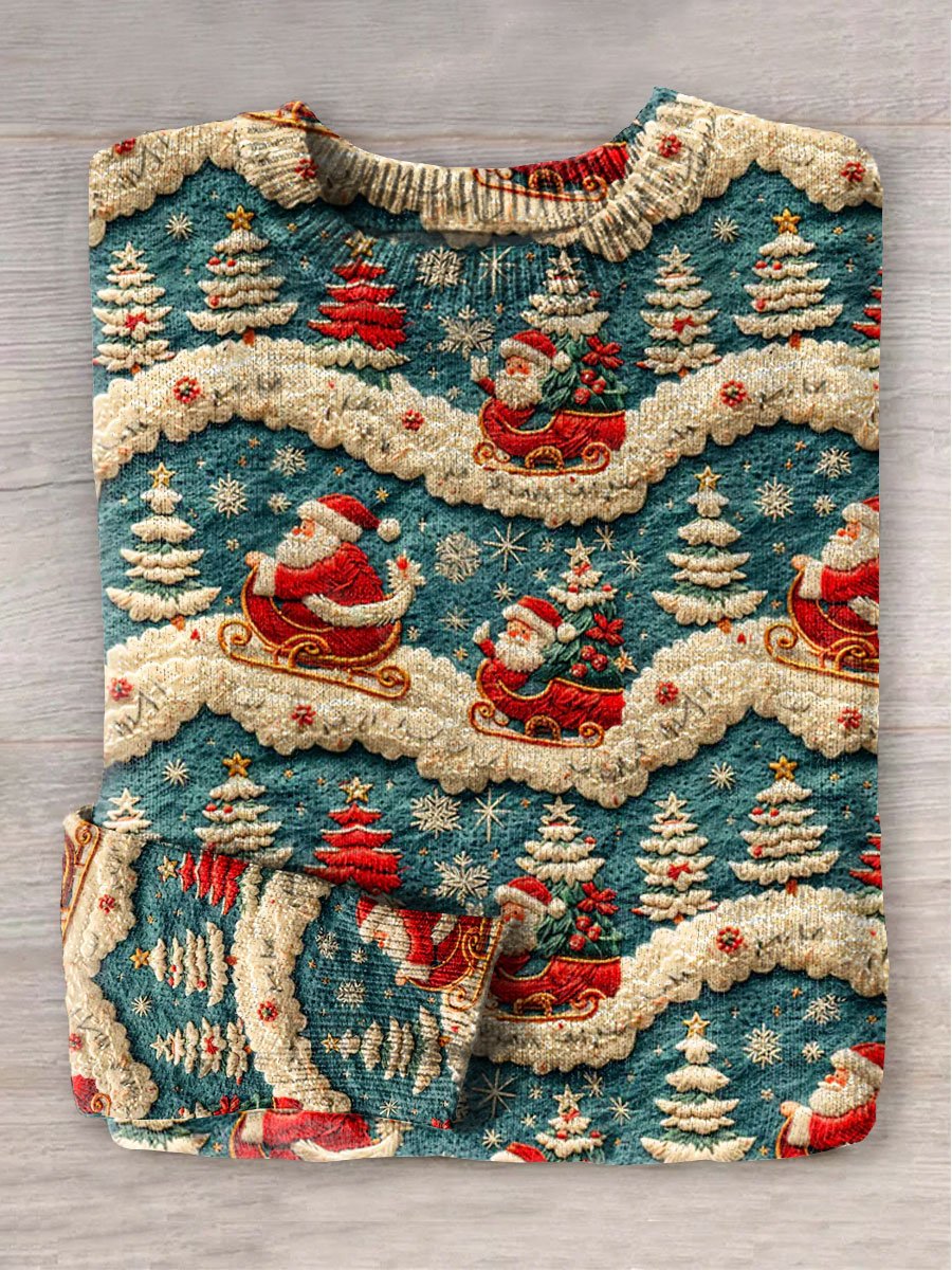 Christmas Santa Art Print Knit Pullover Sweater