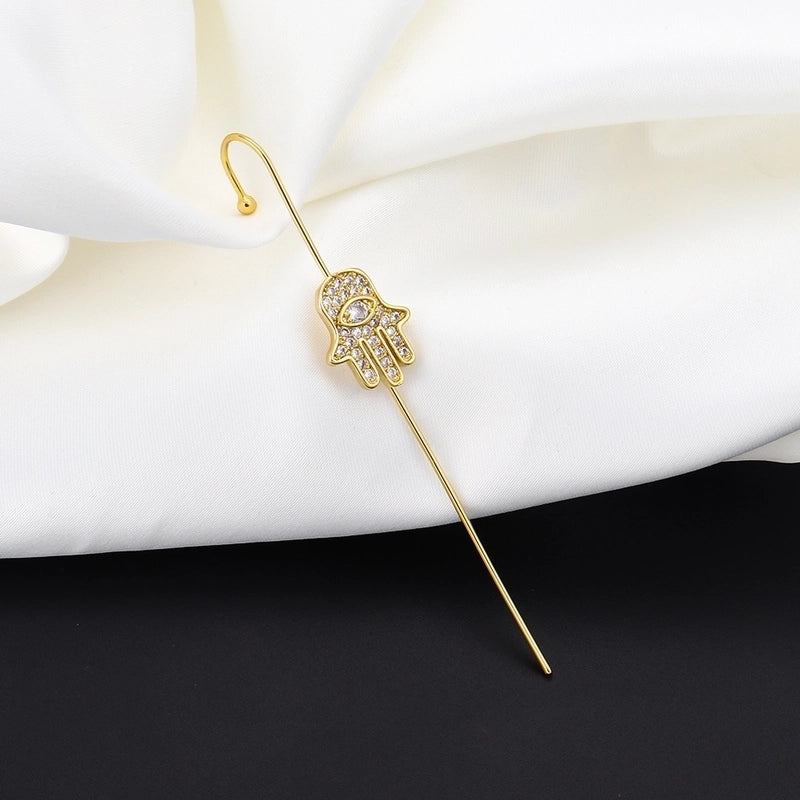 Cross-border Creative Piercing Jewelry Earrings Copper Inlaid Zircon Gold-plated Earrings Around Auricle Slash Ear Hanging