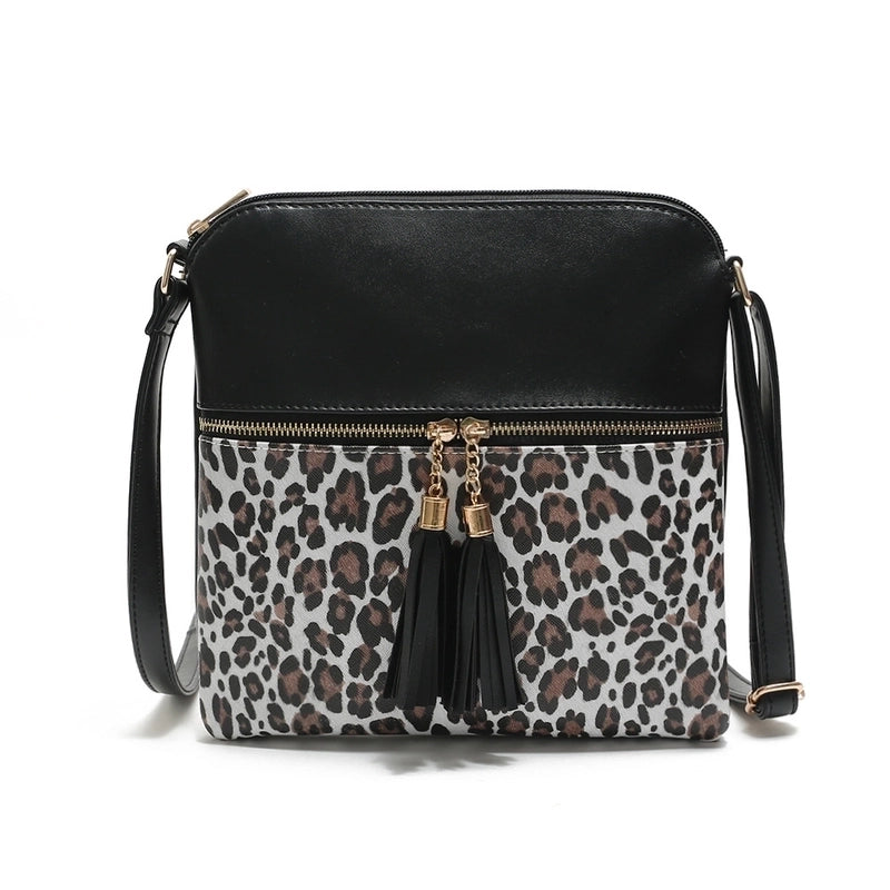 Women's Medium Pu Leather Leopard Fashion Square Zipper Crossbody Bag