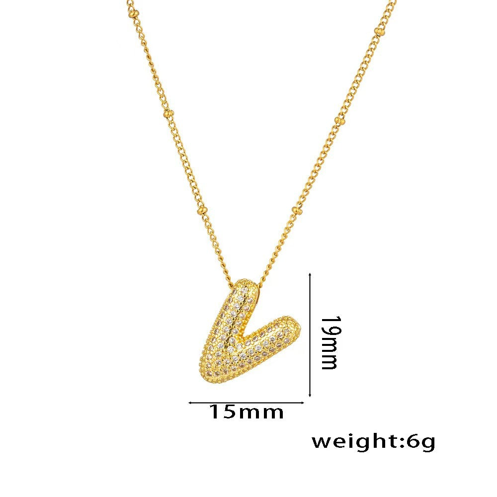 New Micro-Inlaid Zircon 26 Letter Pendant Necklace Copper Plated 18K Gold Fashionable And Classic