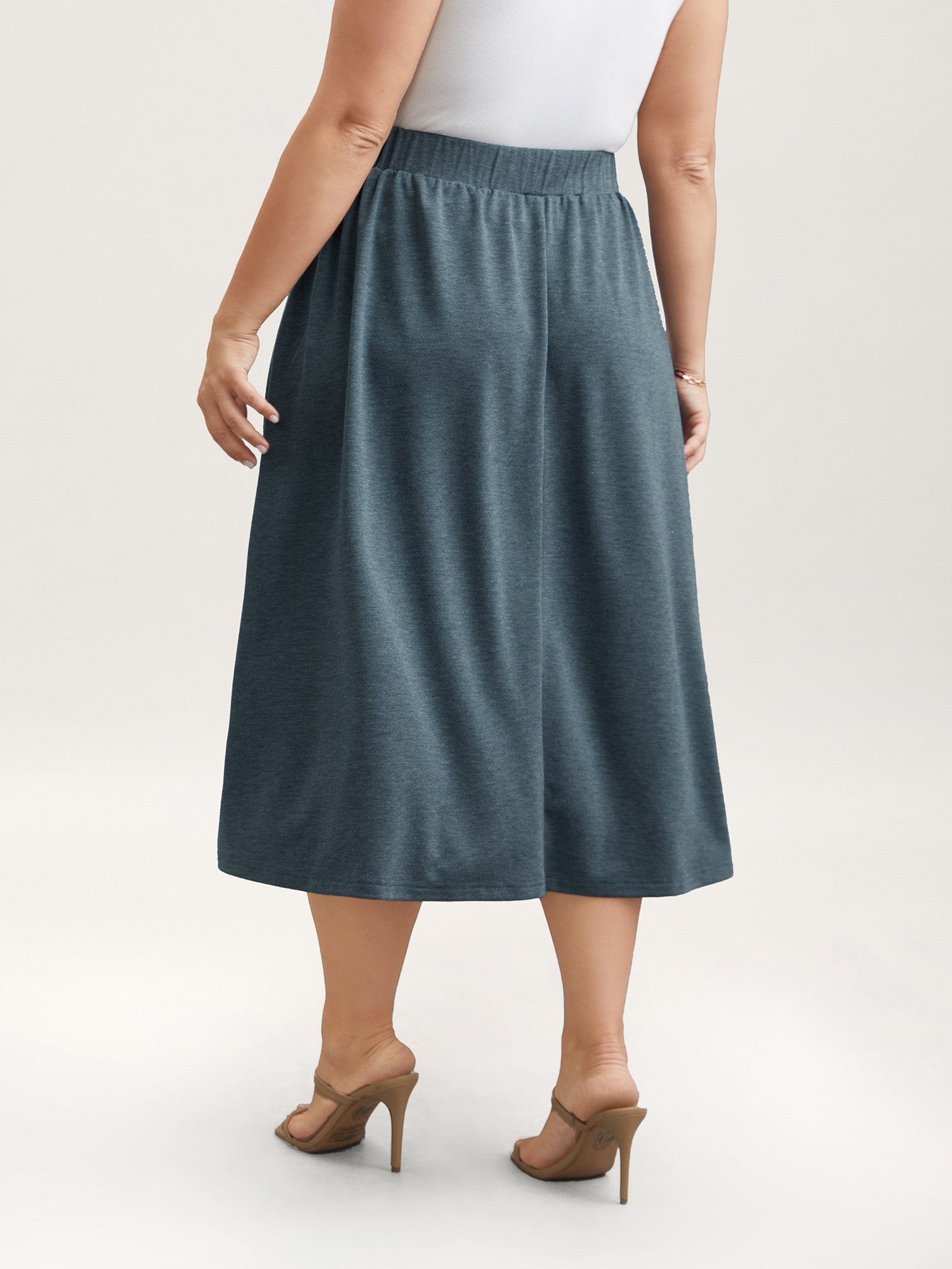 Heather Stretchy-Waist Pleated Midi Skirt