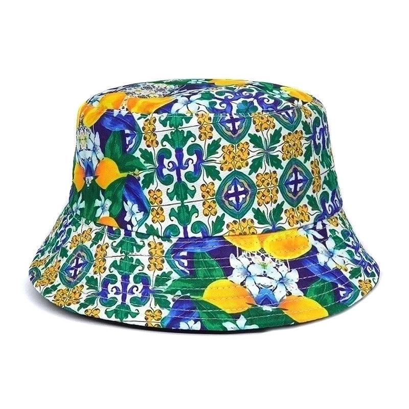 Unisex Retro Vacation Geometric Printing Wide Eaves Bucket Hat