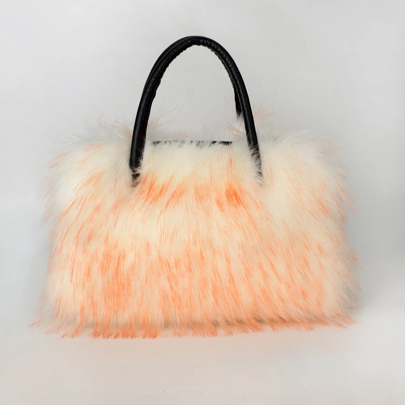 Women's Large Imitation Fur Solid Color Basic Classic Style Square Zipper Tote Bag