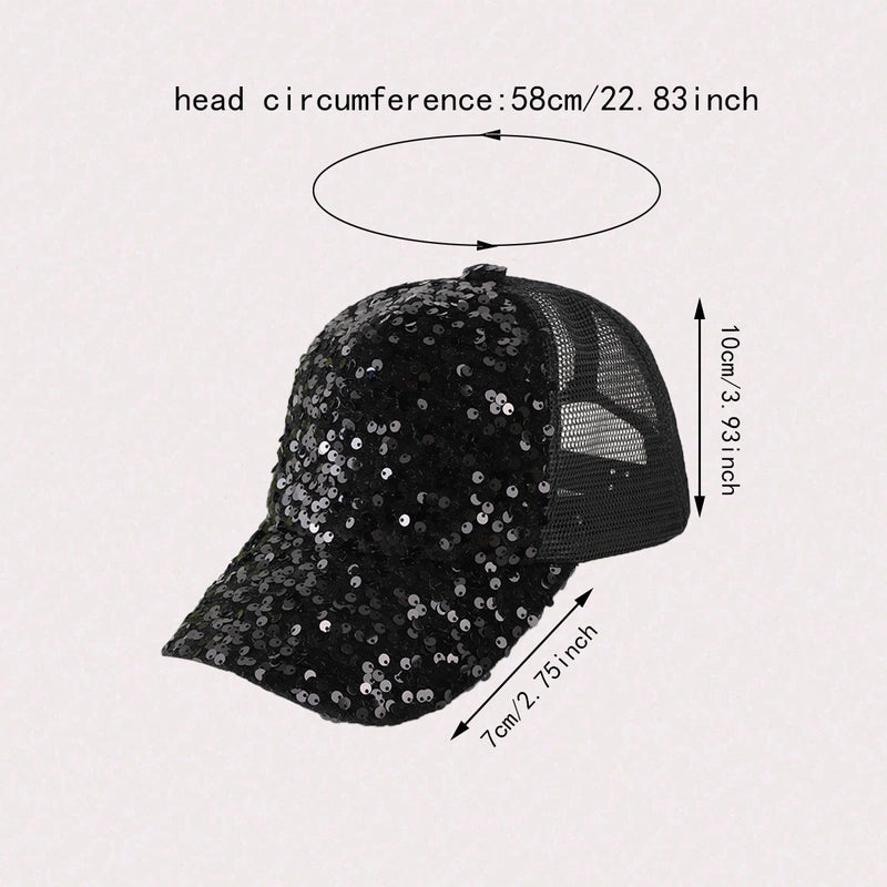 Women's Casual Solid Color Sequins Curved Eaves Baseball Cap