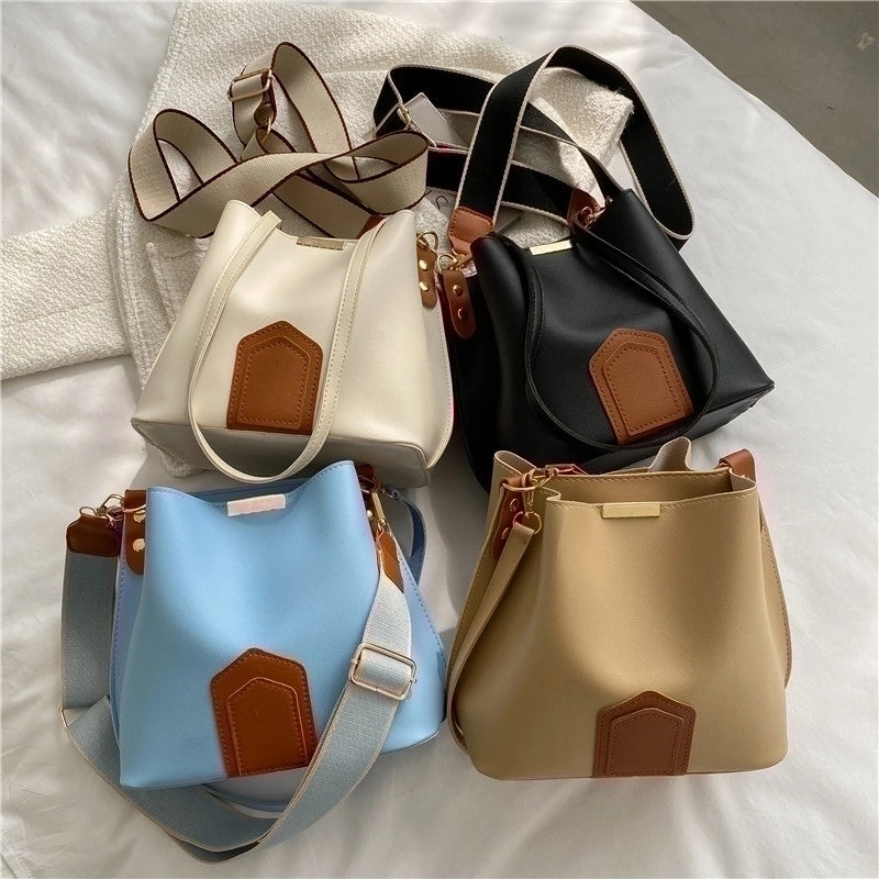 Women's Small Pu Leather Solid Color Preppy Style Bucket Magnetic Buckle Bucket Bag
