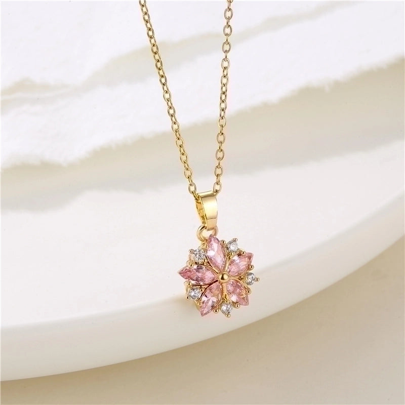 Stainless Steel Titanium Steel 18K Gold Plated Retro Plating Inlay Water Droplets Heart Shape Snowflake Zircon Pendant Necklace