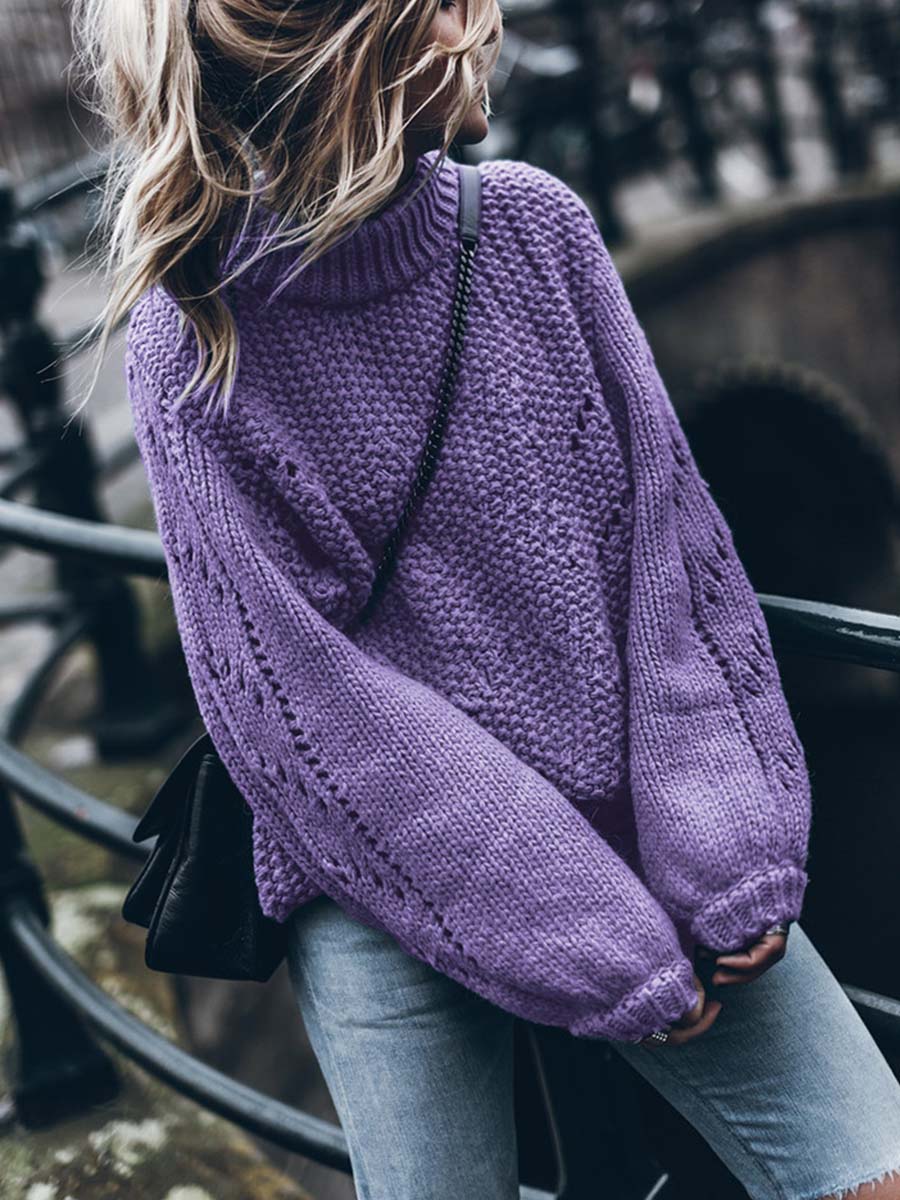 Solid Color Pullover Hollow Jumper