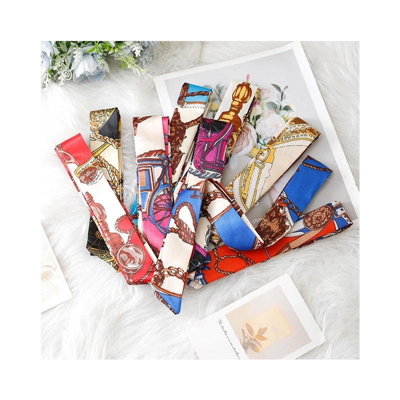 Silk Scarf Long Beveled Small Silk Scarf Double-layer Hair Belt Ribbon Decoration Tie Bag Hand Gift Box Silk Scarf