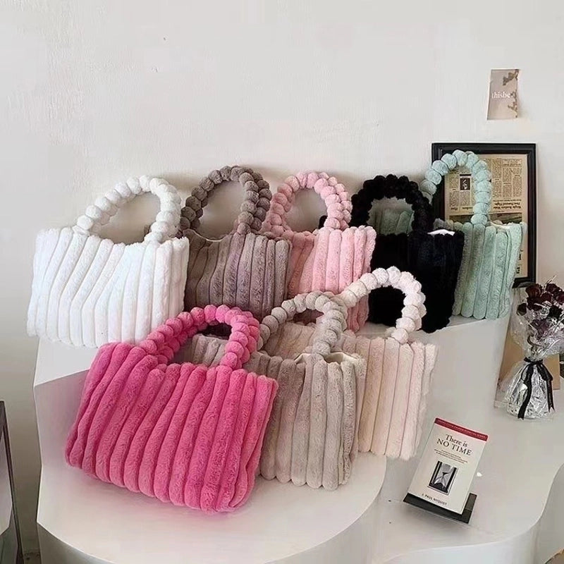 Autumn And Winter New Fashion Plush Shoulder Bag Personality Simple Corduroy Tote Bag Large Capacity Furry Handbag