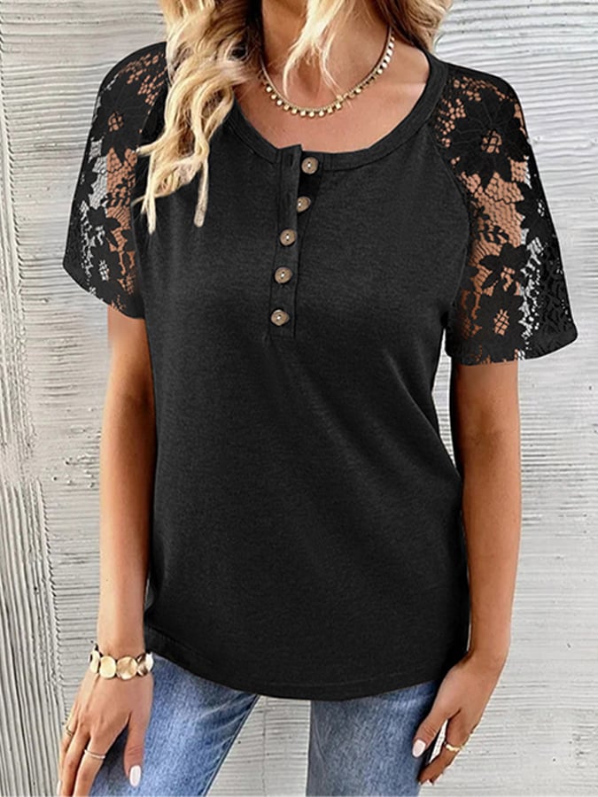 Women's Lace Splicing Fashion Short Sleeve T-Shirt