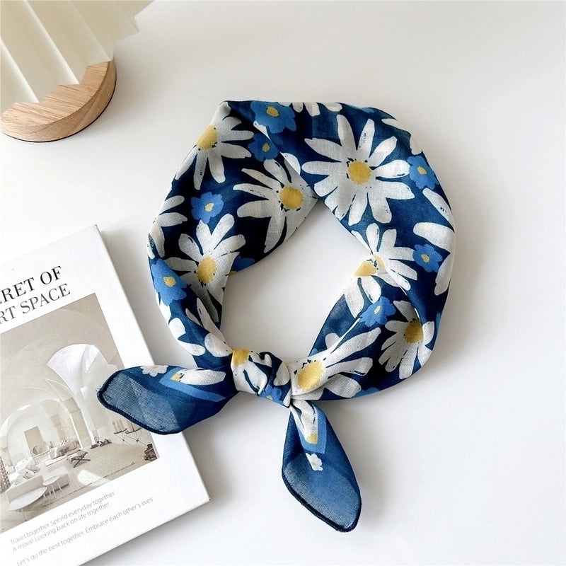 Women's Pastoral Minimalist Flower Cotton And Linen Printing Silk Scarf