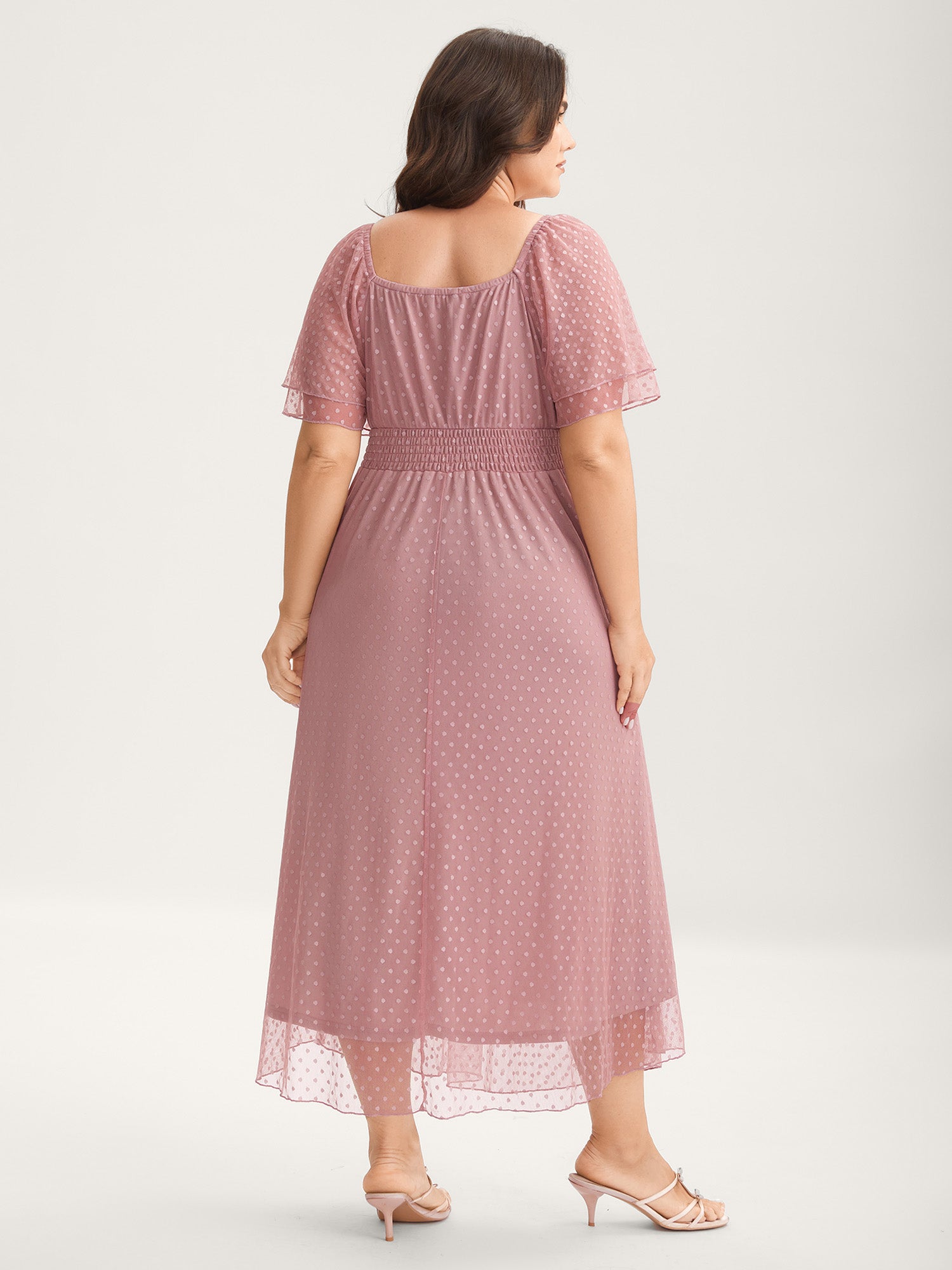 Textured Dot Lace Trim Midi Dress
