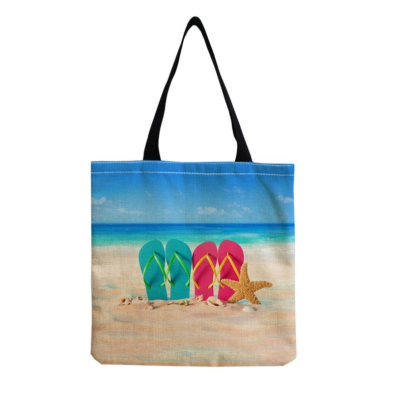 Women's Medium Linen Underwater World Beach Square Open Shopping Bags