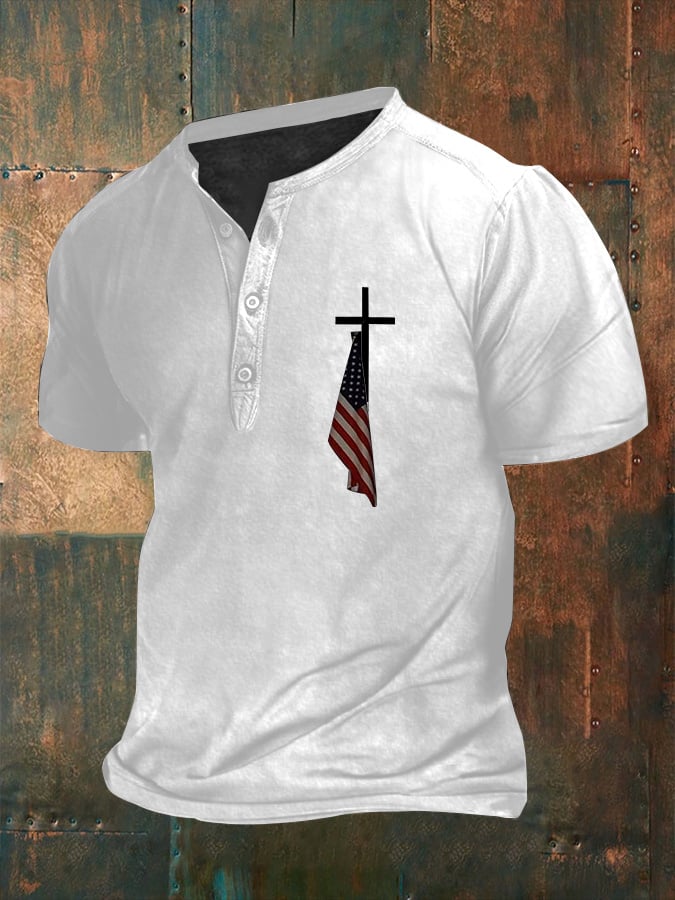 Men's Vintage Flag Cross Print Top