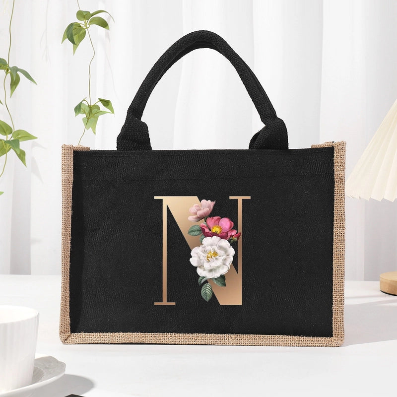 Women's Medium Canvas Letter Basic Classic Style Open Shopping Bags