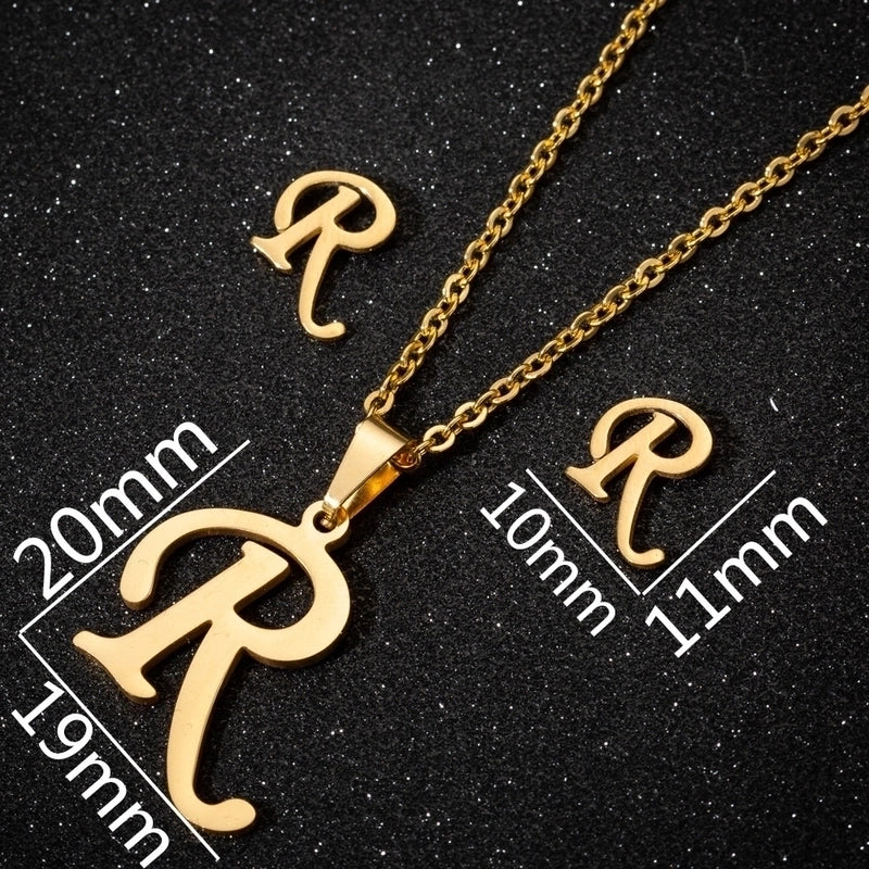 Women's Fashion Minimalist Letter Stainless Steel Pendant Necklace Ear Studs Plating Jewelry Sets