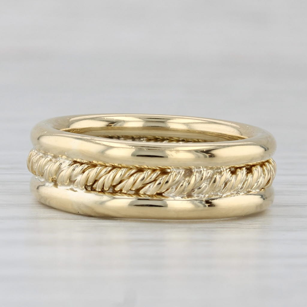 Rope Center Wide Band Ring 18k Yellow Gold Size 6 Wedding Stackable