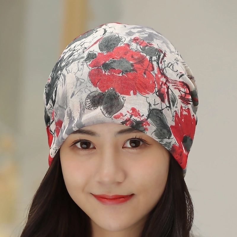 Printed Thin Hat Women's Pullover Hat Breathable Sparkling Toe Heap Moon Hat Headscarf Outdoor Hat
