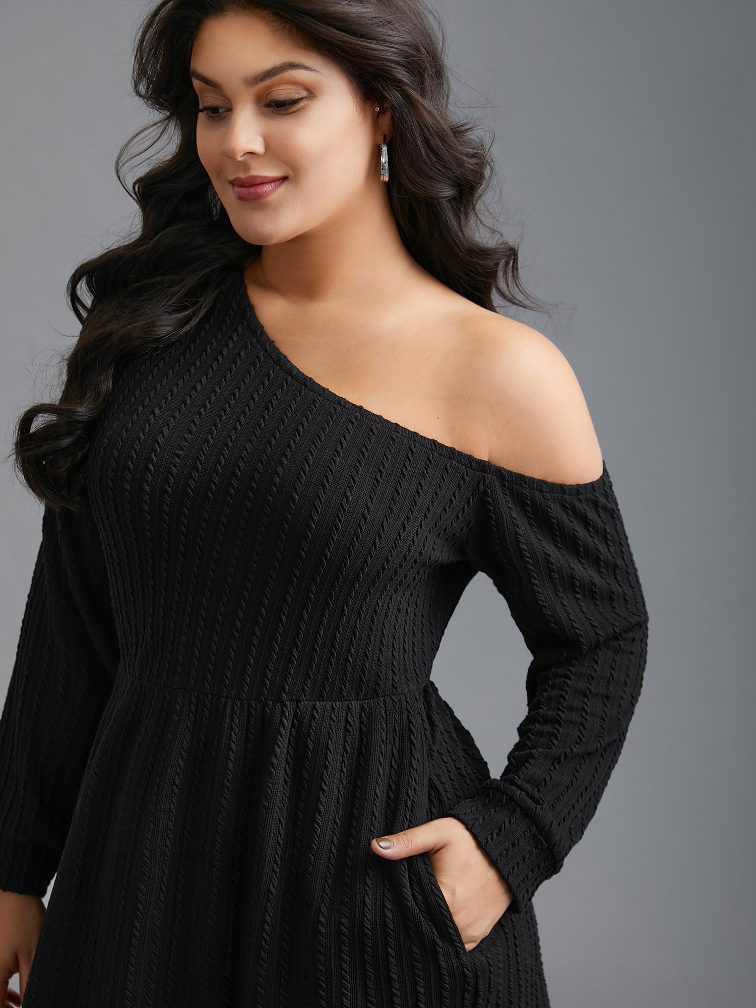 One Shoulder Plain Textured Dress