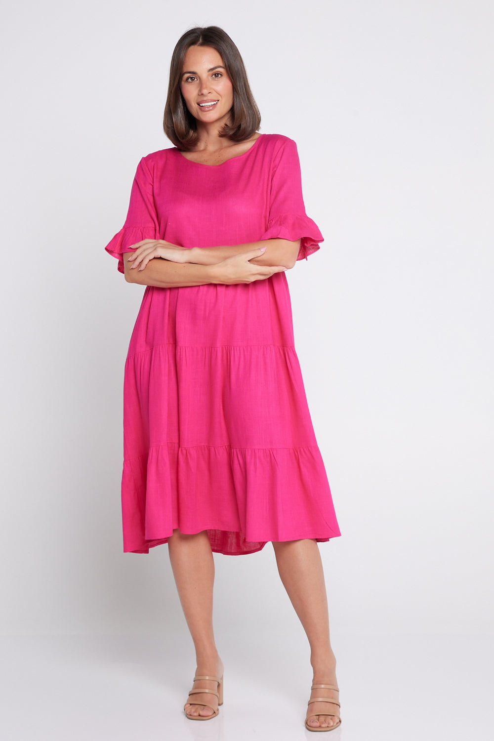 Jackson Linen Dress - Hot Pink