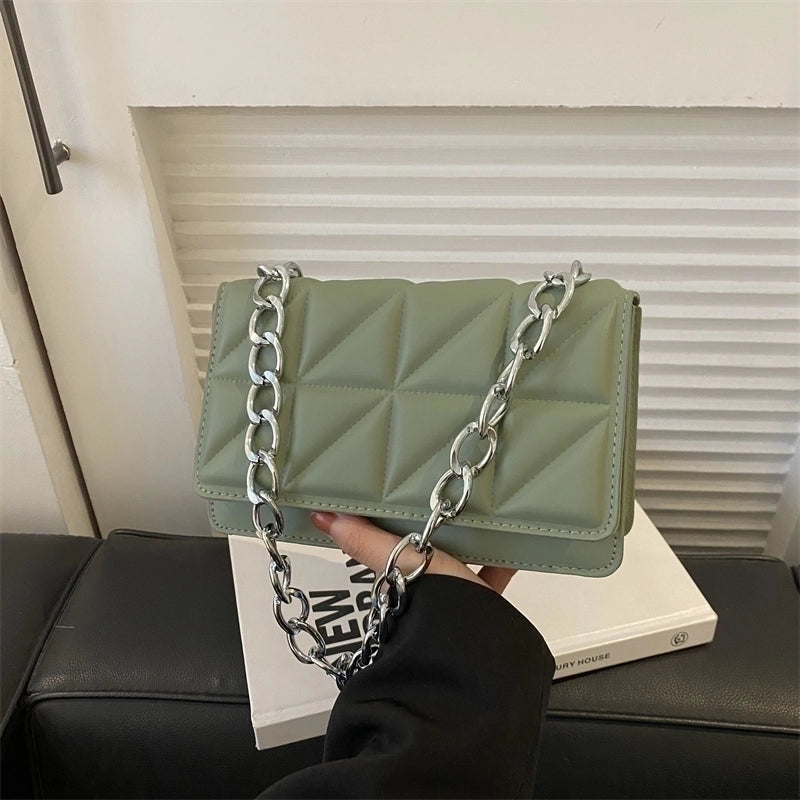 Women's Pu Leather Solid Color Basic Square Flip Cover Shoulder Bag Underarm Bag