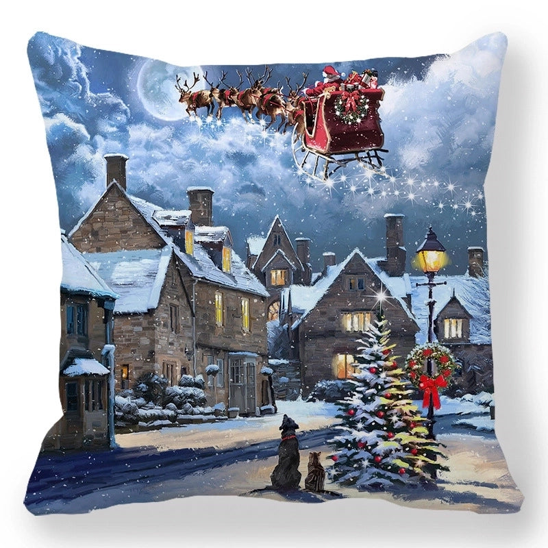 Christmas Pastoral Santa Claus Elk Cotton Pillow Cases Couch & Sofa Decor
