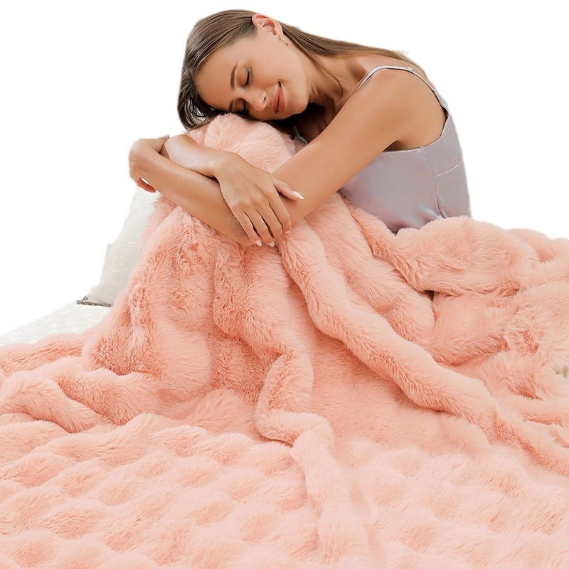 Internet Celebrity Winter Thickened Bubble Velvet Blanket Tuscan Rabbit-like Plush Thickened Blanket Office Sofa Blanket