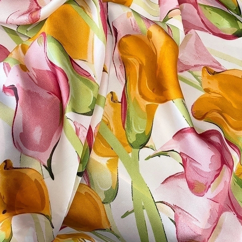 Women's Elegant Flower Satin Silk Scarf
