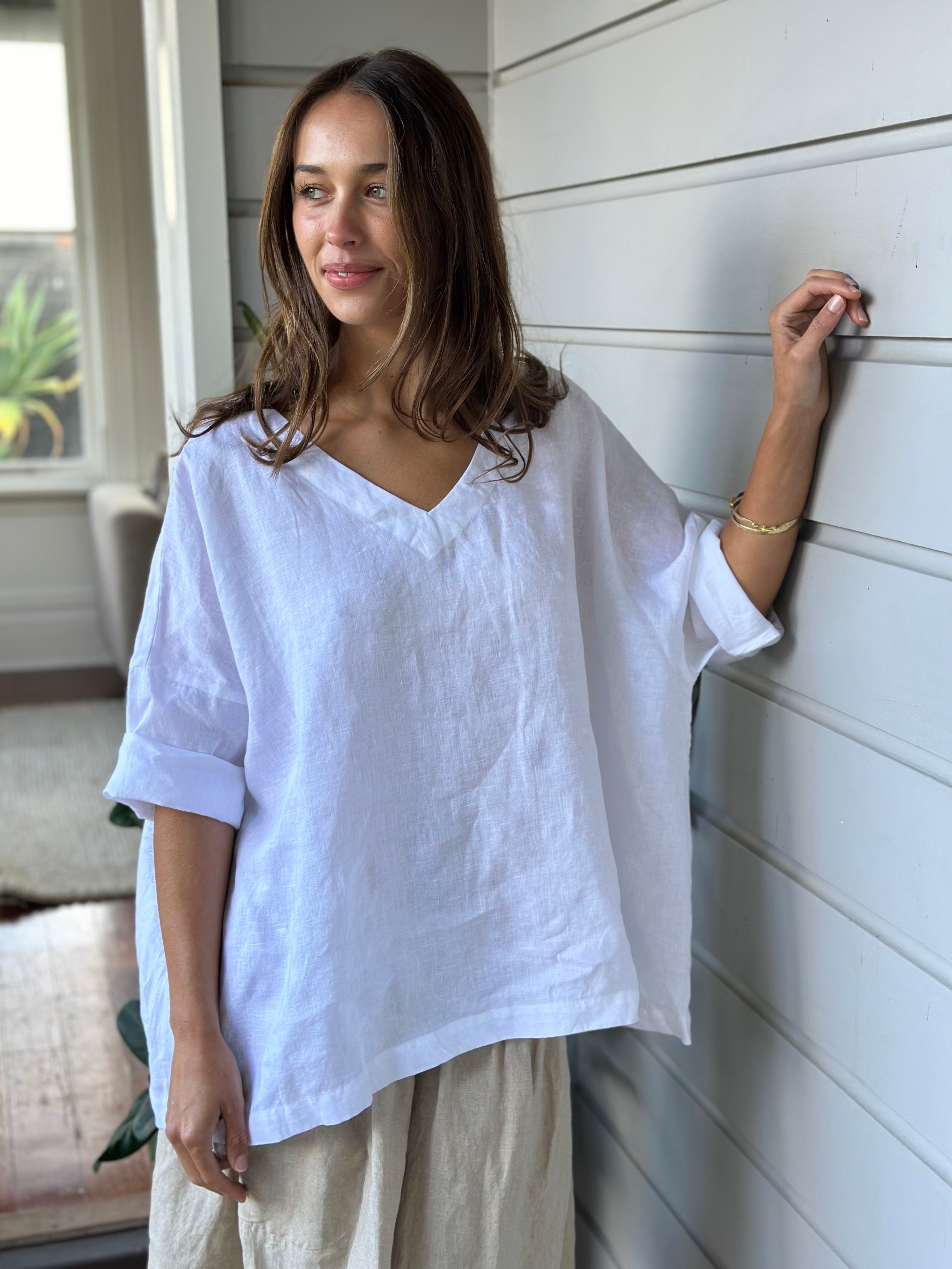 lydia top - white linen