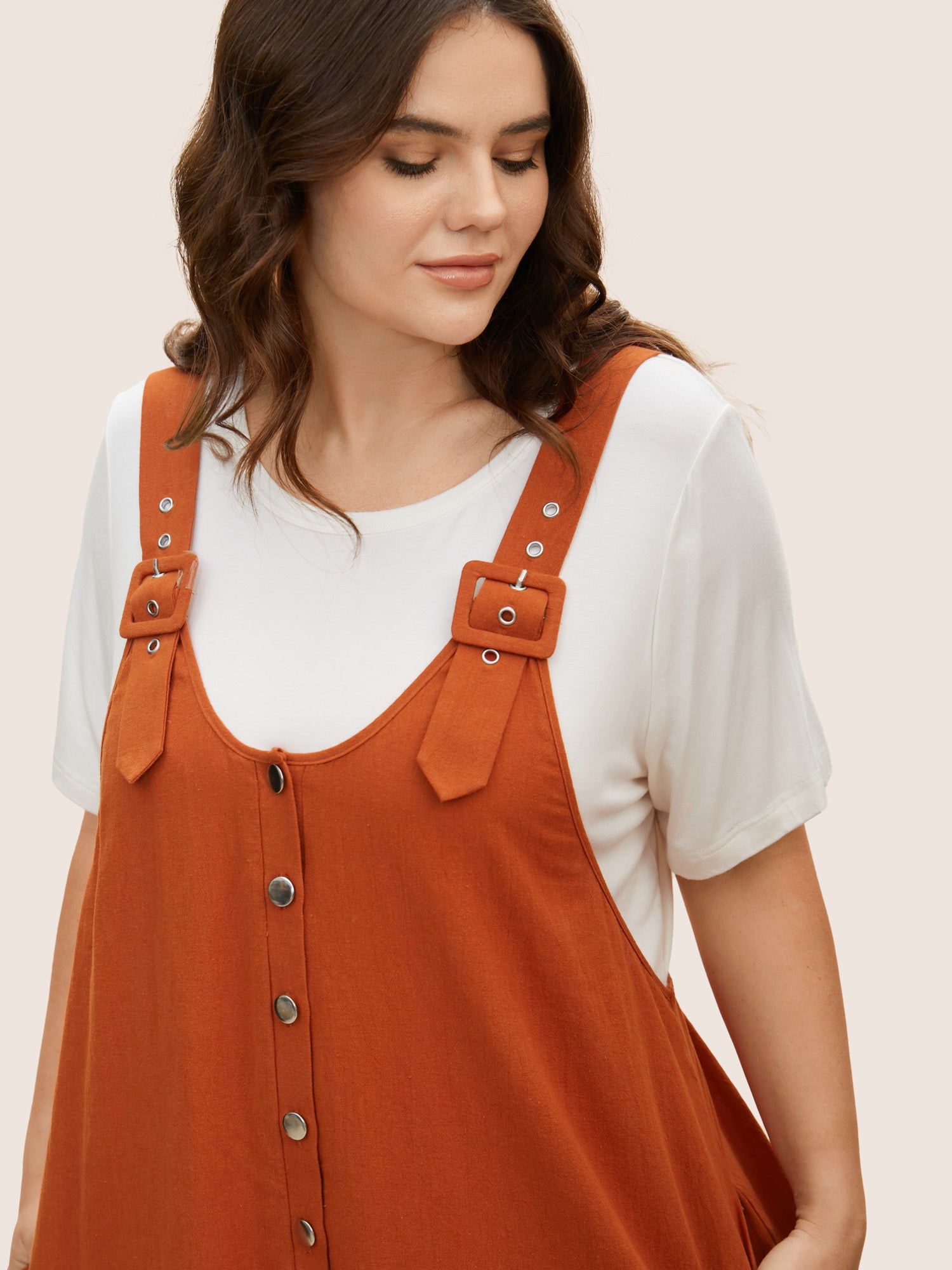 Solid U Neck Metal Detail Jumpsuit