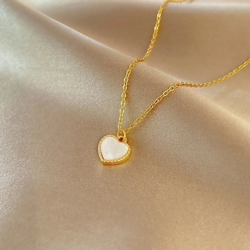 Elegant Minimalist Geometric Titanium Steel Plating Inlay Artificial Pearls Shell Zircon Necklace