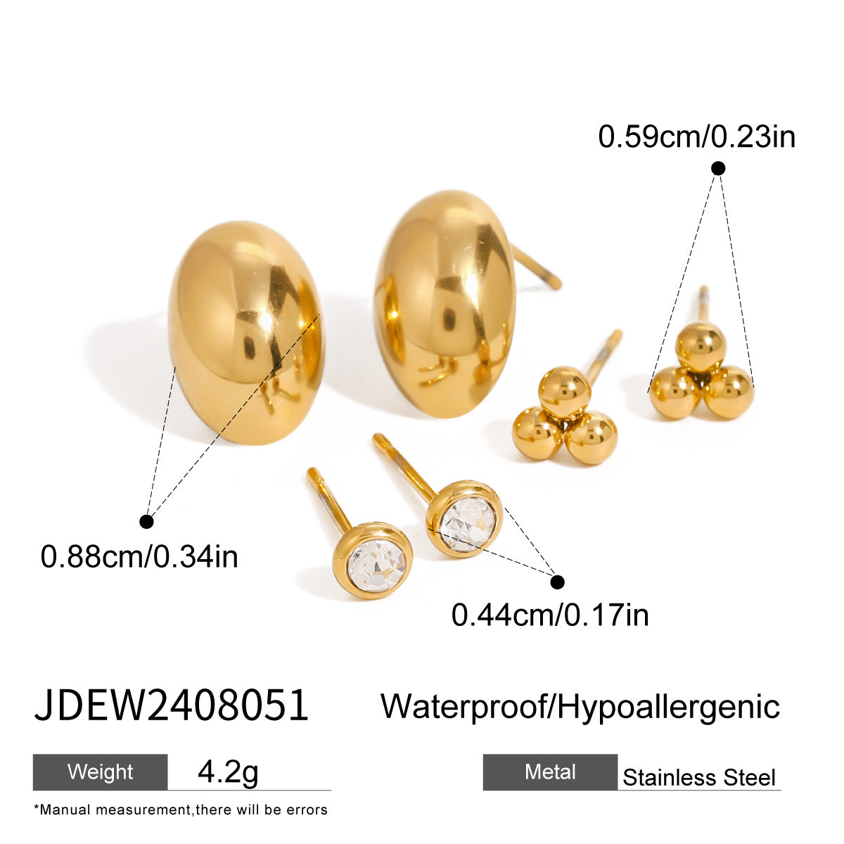 Jie Ding Three Pairs Of Stainless Steel Zircon Earrings Niche Pearl Earrings Titanium Steel Earrings